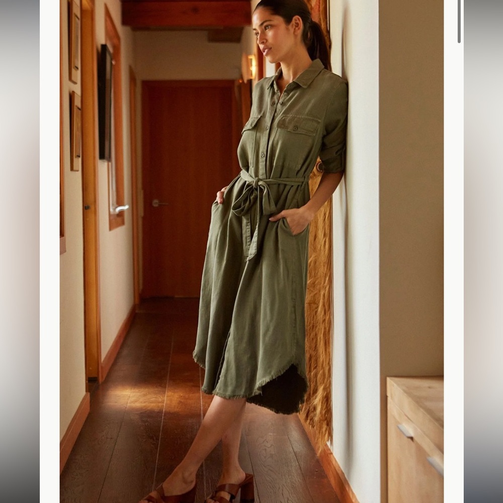 NWT Thread & Supply Long Sleeve Bobbi Dress Olive Green Large - Picture 3 of 17